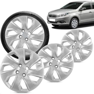 Imagem de Kit 4 Calotas Grand Siena 14 15 Aro 14 Prata Cubo Baixo Grid