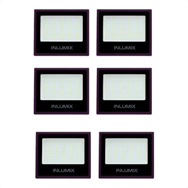 Imagem de Kit 6 Refletor Holofote De Led 100W Branco Frio 6500K Preto