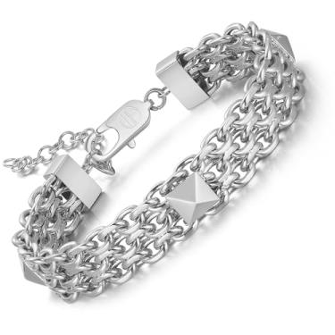 Imagem de WP WEPICK Pulseiras masculinas banhadas a ouro 18 quilates pulseira masculina de aço inoxidável sem manchas caixa de presente de joias de aniversário, 7.5 inch, Sem Pedra Preciosa