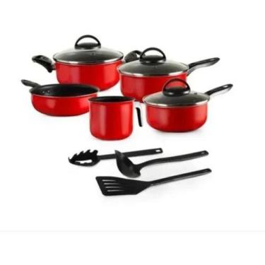 Imagem de Conjunto De Panelas 8 Peças Vermelho Elegan Tampa De Vidro - Marpal