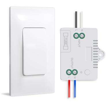 Imagem de Bkiyougo Kit de interruptor e receptor de luz sem fio autoalimentado, interruptor de parede de controle remoto cinético para luzes, lâmpadas de LED, ventiladores de iluminação de teto, sem bateria
