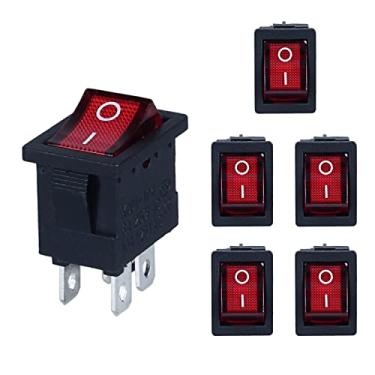Imagem de DMWD Interruptor De Balancim Para Barco Mini Com Trava Liga/Desliga, 6 Peças, 4 Pinos, 2 Posições, Luz Vermelha Iluminada, Design Encaixe, 12V, 110V, 250V, 10A