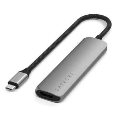 Imagem de Adaptador Satechi USB-C Slim 4 em 1 Multiport – HDMI 4K, USB-A 3.0, Leitor SD/MicroSD, Design Ultra Fino em Alumínio, Compatível com MacBook Pro/Air, iPad Pro, Windows e mais (Cinza Espacial)
