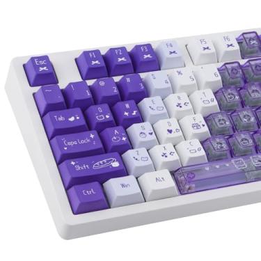 Imagem de JOMKIZ Teclas transparentes, PBT/PC, tampa de chave personalizada de cristal, 150 teclas, perfil cereja, conjunto de teclas fofas para teclado mecânico magnético com layout de 60%/65%/75%/TKL/96%/100%