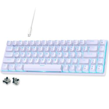Imagem de abucow Teclado mecânico 60% com luz de fundo azul teclado para jogos de 68 teclas branca-azul claro - Interruptores vermelhos para uma experiência premium de digitação e jogos PC Mac (branco)