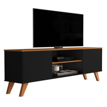 Imagem de Rack Para Sala de Estar 2 Portas Estante para TV Moderno Com Prateleiras Helena para até 55 Polegadas 1,36m (Preto)