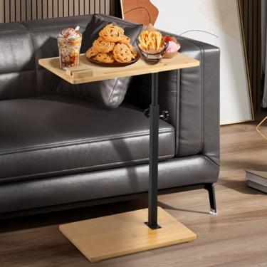 Imagem de bigjvbfv Mesa de canto ajustável em forma de C, mesa lateral de sofá, giratória de 360°, mesa de canto para cama ou cadeira, com compartimentos para telefone e tablet, sala de estar, quarto, banheiro