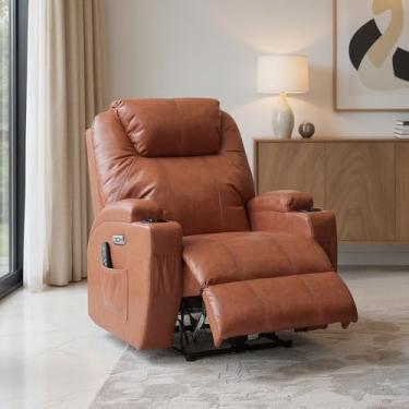 Imagem de Poltrona do Papai Reclinável Elétrica Vector com Massagem Aquecimento e Porta Copos Entrada USB/USB-C PU Caramelo G94 - Gran Belo