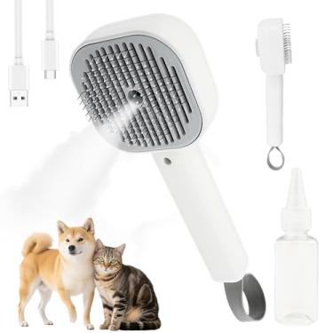 Imagem de Escova a vapor para derramamento, escova a vapor 3 em 1 com botão de liberação, suprimentos portáteis e recarregáveis, pente de remoção de pelos de animais de estimação para todos os gatos e cães de