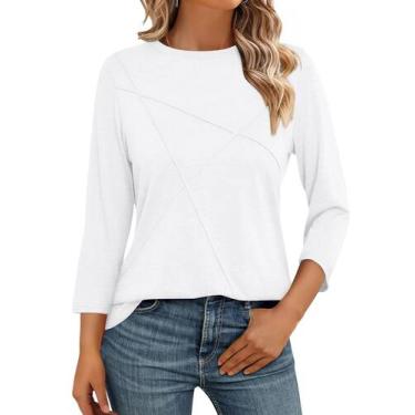 Imagem de Camiseta feminina TICTICMISS, manga 3/4, gola redonda, branca