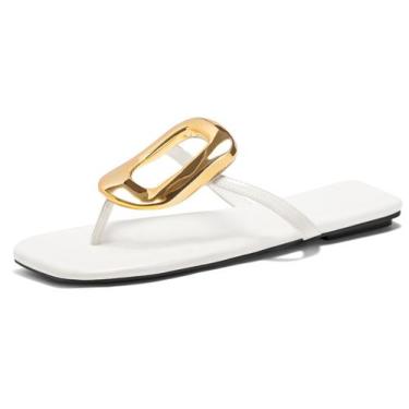 Imagem de Sandálias planas, chinelos confortáveis femininos Coutgo, brancos