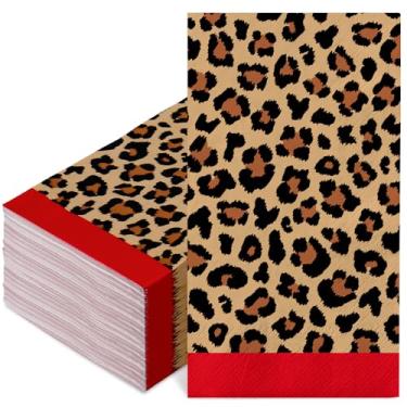 Imagem de Guardanapos descartáveis com estampa de leopardo, 50 peças, marrom, safári, animal, guepardo, listrado, vermelho, jantar, guardanapo de papel para banheiro, festa de aniversário, suprimentos de mesa
