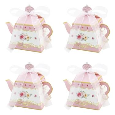 Imagem de 20 caixas de lembrancinhas de festa de chá, bule de chá floral vintage, caixa de presente de guloseimas de flores de doces com fita para casamento, chás de noiva, decoração de mesa de centro de mesa