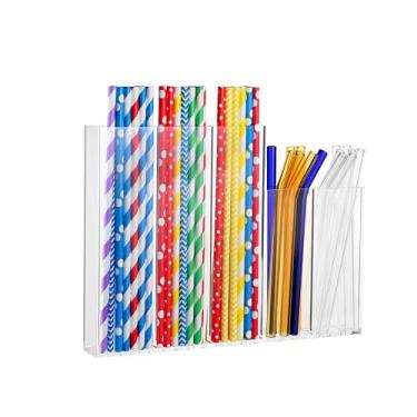 Imagem de Fiewmay Suporte de canudo de acrílico grande de 23 cm de largura para porta de armário - organizador de canudo reutilizável para armazenamento, pequeno recipiente de acessórios de cozinha, ultra