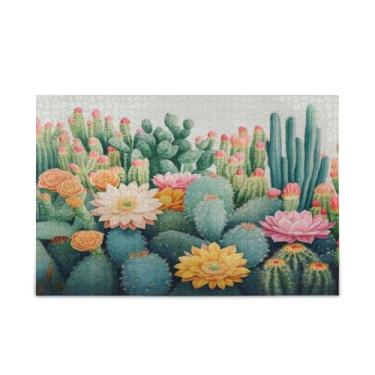 Imagem de WELLDAY Quebra-cabeça Muitos cactos e flores, 1000 peças, grande jogo de arte para adultos e adolescentes