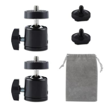 Imagem de 2 peças de mini cabeça esférica de 360 graus com adaptador de montagem de sapata, cabeça de parafuso de tripé de 1/4 para câmeras, filmadoras, smartphone, microfone, GoPro, Canon, LED, vídeo, monitor