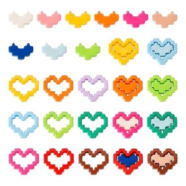 Imagem de ZAKVOOR 20 peças de contas com moldura de coração em pixel, contas focais, pingentes a granel para fazer joias do dia dos namorados, pulseira, colar, chaveiro, caneta, suprimentos de artesanato