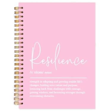Imagem de Yhtrg Cadernos espirais inspiradores de definição de resiliência, caderno de citação motivacional rosa, diários positivos para escrever, caderno de dicionário de resiliência para anotações, 14 x 21 cm