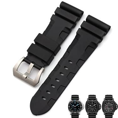 Imagem de ORKDFJ Pulseira de relógio Nature Rubber de 26 mm para luminária submersível Panerai PAM pulseira preta azul vermelha laranja fecho borboleta (cor: pino preto azul, tamanho: 26 mm P B)