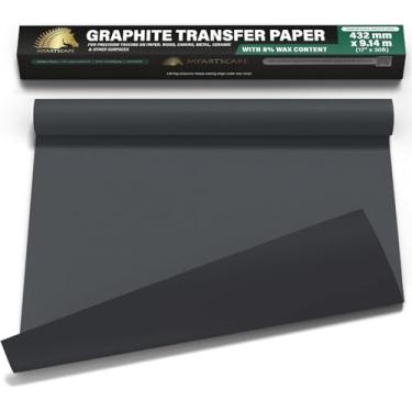 Imagem de MyArtscape Rolo de papel de transferência de grafite 43 x 9 m – Papel de cera de carbono preto para desenho e rastreamento precisos