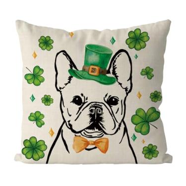 Imagem de QIONG MENG Capas de almofada de Dia de São Patrício 45,7 x 45,7 cm Buldogue Francês Fronhas Feliz Dia de São Patrício para decoração de sofá de casa e sala de estar
