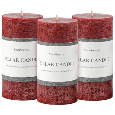 Imagem de Conjunto de 3 velas de pilar de 7 x 15 cm - velas sem cheiro derramadas à mão, queima longa e limpa, vela grande grande, sem fumaça para mesa de jantar, casamento, casa, banheiro, decoração rústica