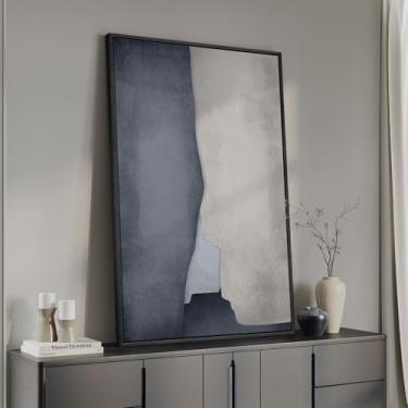Imagem de Arte de parede abstrata cinza azul emoldurada, pinturas modernas em tela para paredes, imagens minimalistas em bloco de cores para sala de estar, corredor, quarto sala de jantar, decoração de parede