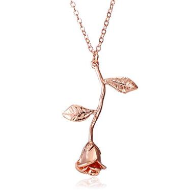 Imagem de Gmai Colar com pingente de flor rosa banhado a ouro 18K prata rosa joia presente para mulheres meninas, 18 inch, Cobre, Sem Pedra Preciosa