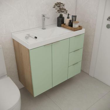 Imagem de Gabinete De Banheiro Sem Cuba Vittare 79,6cm Estilare GAB5003 Carvalho-verde Gaveta Direita