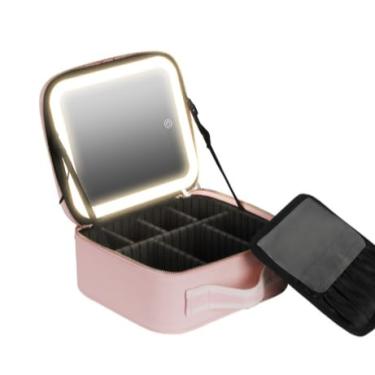 Imagem de Maleta Maquiagem Profissional COM Espelho e Luz Led - Com Divisórias, Ideal para Maquiadoras, Viagens, Noivas e Presente(Rosa Chiclete)