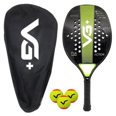 Imagem de Kit Raquete De Beach Tennis Action Full Carbon Verde Com 3 Bolas E Bolsa De Vg Plus