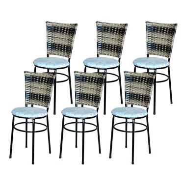 Imagem de 6 Cadeiras Para Cozinha Preta Hawai Cappuccino Premium Assento Floral Cor:floral Gelo