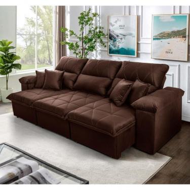 Imagem de Sofá Retrátil Reclinável Trento 2,30m Suede Velut Marrom Molas No Assento - King House
