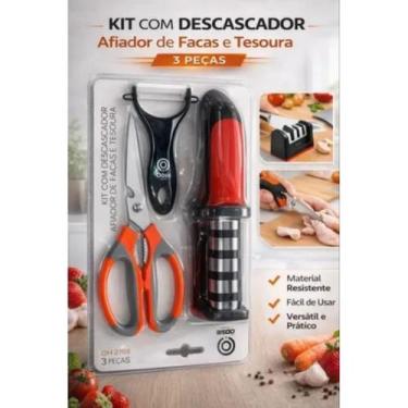 Imagem de Kit Afiador de Facas Profissional + Tesoura + Descascador 3 Peças Amol