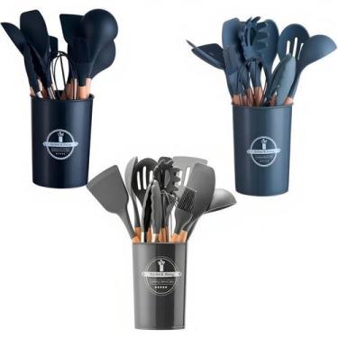 Imagem de Kit Jogo de Cozinha Silicone, Utensílios e Copo Suporte para Cozinheir