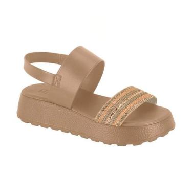 Imagem de Sandália Feminina Papete Moleca Flatform Plataforma Strass, Nude, 36