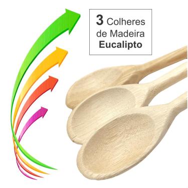 Imagem de Jogo de Colheres de Madeira Cozinha 3 Tamanhos Colher de Pau Multiuso
