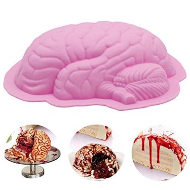Imagem de Molde de silicone em forma de cérebro, molde de silicone DIY para o cérebro para cubos de gelo, pudins, chocolates e bolos (rosa)