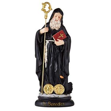 Imagem de Estátua de São Bento para decoração de casa, decoração de prateleira e manto, estatueta de santo segurando a Bíblia e o crozier, presente religioso 20,32 cm
