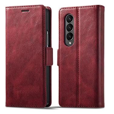 Imagem de YINGDAFENG Capa carteira para Samsung Galaxy Z Fold 4, capa flip com fecho magnético durável com suporte para slot para cartão e proteção da câmera à prova de choque capa interna de policarbonato, vermelha
