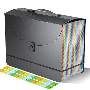 Imagem de Pastas expansíveis com 25 bolsos, organizador de arquivos sanfonados, caixa de arquivo portátil com alça de plástico, pasta de arquivo expansível, organizador de documentos e papel de recibo mensal,