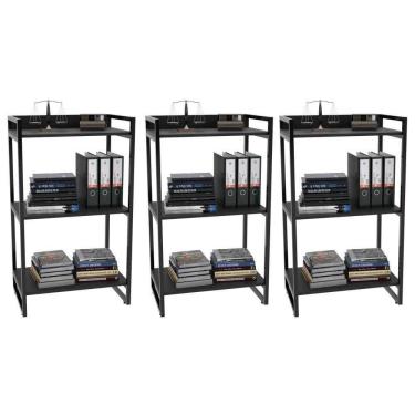 Imagem de Kit 3 Estantes Livreiro Multiuso Prisma 60Cm 3 Prateleiras Preto Onix