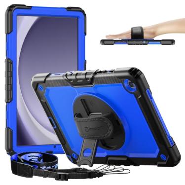 Imagem de Timecity Capa para tablet Samsung Galaxy Tab A9+/A9 Plus 5G 2024 SM-X210/X216/X218, capa protetora de corpo inteiro com protetor de tela, suporte giratório de 360°, alça de mão e ombro - azul escuro