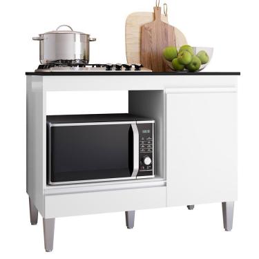 Imagem de Balcão Cooktop Carla Com Tampo Para 4 Ou 5 Bocas Nicho Para Micro-ondas 1 Porta 1 Gaveta Branco