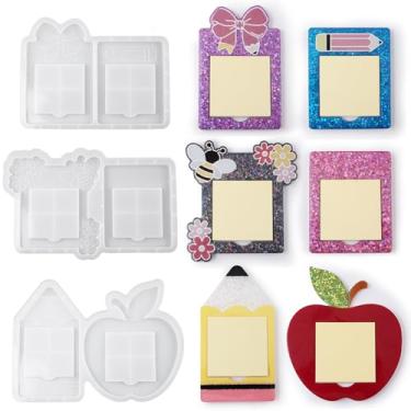 Imagem de Yalulu 3 peças de moldes de resina de suporte de notas adesivas, molde reutilizável de silicone para bandeja feita à mão para resina epóxi