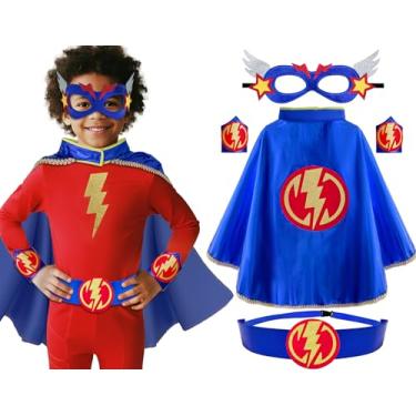 Imagem de iROLEWIN Speed Super-Hero-Costumes for Boys Girls Dress-Up Superhero-Capes for Kids Mask Cuff Belt as Big-Sister-Brother-Gift