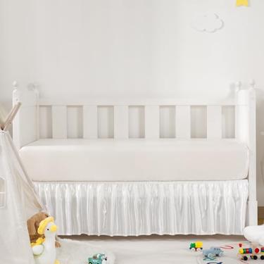 Imagem de Counfeisly Saia para cama de berço de cetim branco, 132 x 71 cm com saia de berço macia e sedosa de 35,5 cm para bebês meninas ou meninos, adequada para berço padrão e roupa de cama infantil