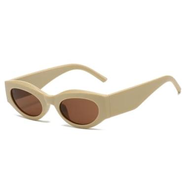 Imagem de Óculos de sol retrô estilo olho de gato, cor gelatinosa, feminino, fashion, oval, pernas largas, masculino, punk, uv400 (chá cáqui)