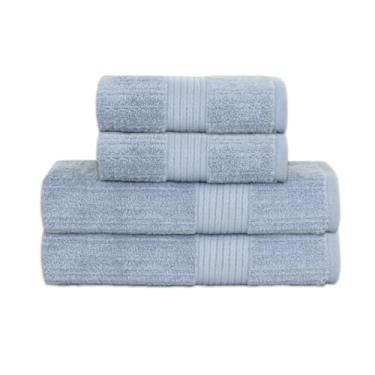 Imagem de Jogo De Banho Gigante Buddemeyer - Toalha Banhão Fio Penteado Canelado - 100% Algodão - Kit 4 Peças (Azul 1284)