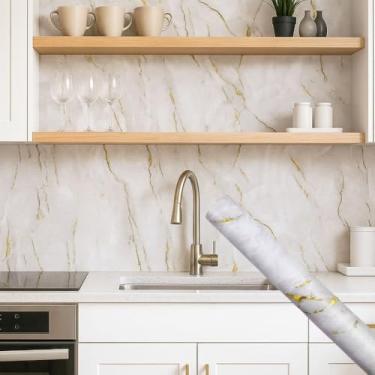 Imagem de Papel de Parede Premium Mármore Texturizado 5 metros = 1 Rolo de 5m X 45cm Autoadesivo Sala, Cozinha, Banheiro